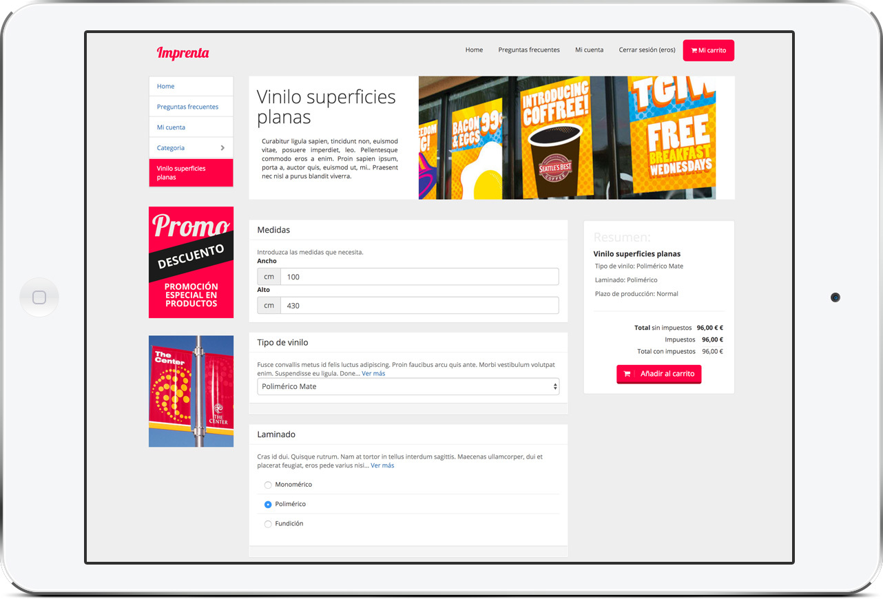 Tienda online como pixartprinting o clickprinting